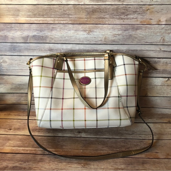 Coach Peyton Tattersall Tote Purse Handbag Ivory Plaid - Picture 10 of 15